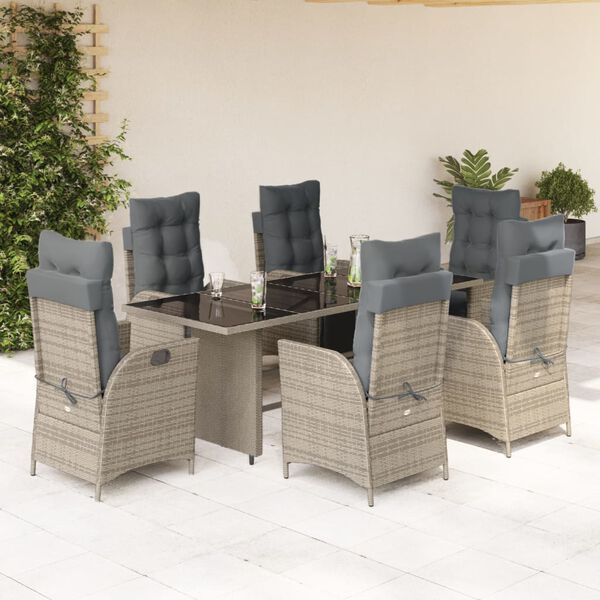 vidaXL 7 Piece Garden Dining Set with Cushions Grey Poly Rattan