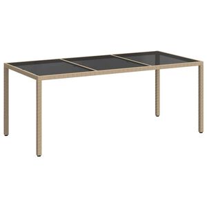 vidaXL Garden Table Beige 190x90x75 cm Tempered Glass and Poly Rattan