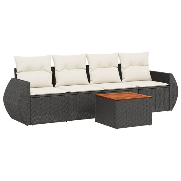 vidaXL 5 Piece Garden Sofa Set with Cushions Black Poly Rattan