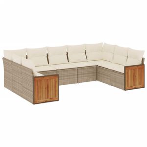 vidaXL 9 Piece Garden Sofa Set with Cushions Grey Poly Rattan
