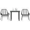 vidaXL 3 Piece Garden Dining Set with Cushions Black Poly Rattan Glass