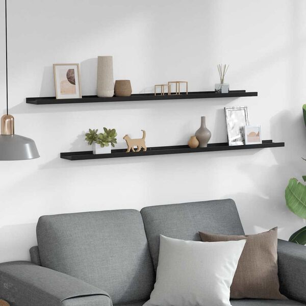 vidaXL Wall Shelves 2 pcs Black 115x9x3 cm