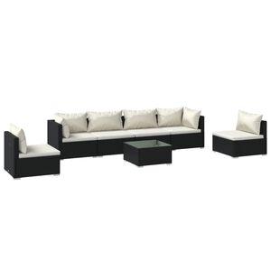 vidaXL 7 Piece Garden Lounge Set with Cushions Poly Rattan Black
