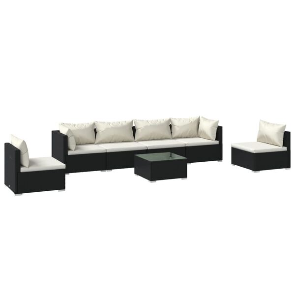 vidaXL 7 Piece Garden Lounge Set with Cushions Poly Rattan Black