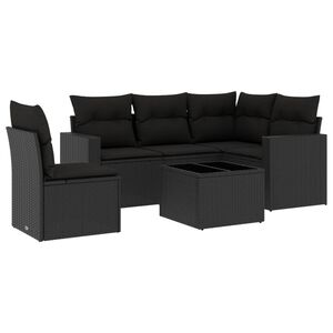 vidaXL 6 Piece Garden Sofa Set with Cushions Black Poly Rattan