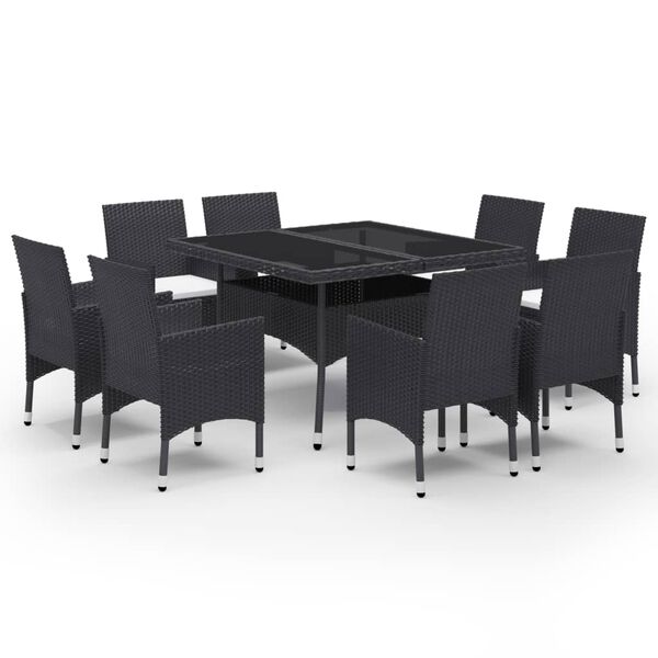 vidaXL 9 Piece Garden Dining Set Poly Rattan and Glass Black