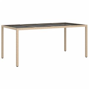 vidaXL Garden Table Beige 190x90x75 cm Tempered Glass and Poly Rattan