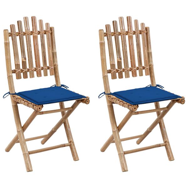 vidaXL Folding Garden Chairs 2 pcs with Cushions Bamboo
