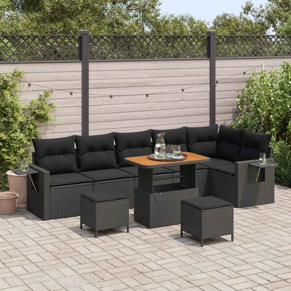vidaXL Garden Sofa Set Height-Adjustable 9 pcs Black Poly Rattan
