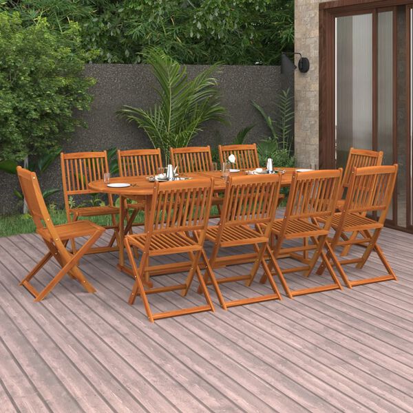 vidaXL 11 Piece Garden Dining Set 220x90x75 cm Solid Wood Acacia