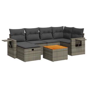 vidaXL 7 Piece Garden Sofa Set with Cushions Grey Poly Rattan
