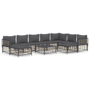 vidaXL 10 Piece Garden Lounge Set with Cushions Anthracite Poly Rattan