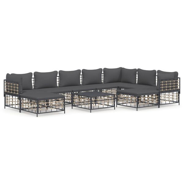 vidaXL 10 Piece Garden Lounge Set with Cushions Anthracite Poly Rattan