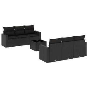 vidaXL 7 Piece Garden Sofa Set with Cushions Black Poly Rattan