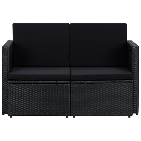 vidaXL 2 Seater Garden Sofa with Cushions Black Poly Rattan