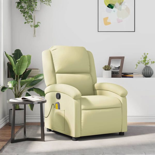 vidaXL Massage Recliner Chair Cream Real Leather