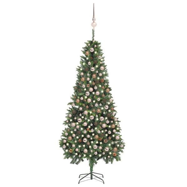 vidaXL Artificial Pre-lit Christmas Tree with Ball Set&Pine Cones 210 cm