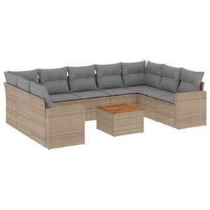 vidaXL 10 Piece Garden Sofa Set with Cushions Beige Poly Rattan