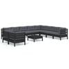vidaXL 11 Piece Garden Lounge Set with Cushions Black Solid Pinewood