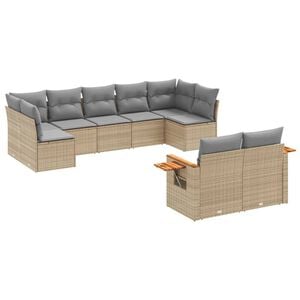 vidaXL 9 Piece Garden Sofa Set with Cushions Beige Poly Rattan