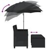 vidaXL Garden Sofa 2-Seater with Parasol and Stools Black Poly Rattan