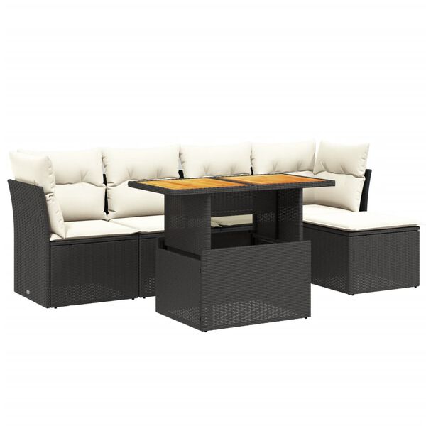 vidaXL 6 Piece Garden Sofa Set with Cushions Black Poly Rattan