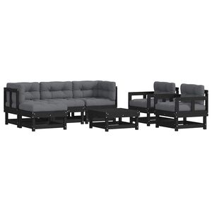 vidaXL 7 Piece Garden Lounge Set with Cushions Black Solid Wood