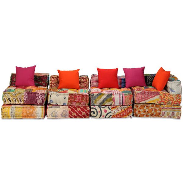 vidaXL 4-Seater Modular Pouffe Patchwork Fabric