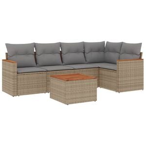 vidaXL 6 Piece Garden Sofa Set with Cushions Beige Poly Rattan