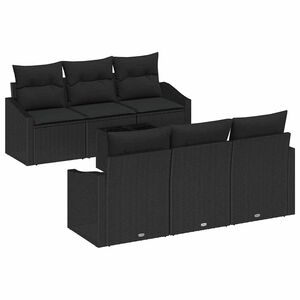 vidaXL Sofa Set with Cushion Manual 7 pcs Black Poly Rattan