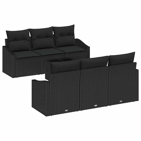 vidaXL Sofa Set with Cushion Manual 7 pcs Black Poly Rattan