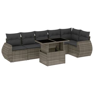 vidaXL 7 Piece Garden Sofa Set with Cushions Grey Poly Rattan
