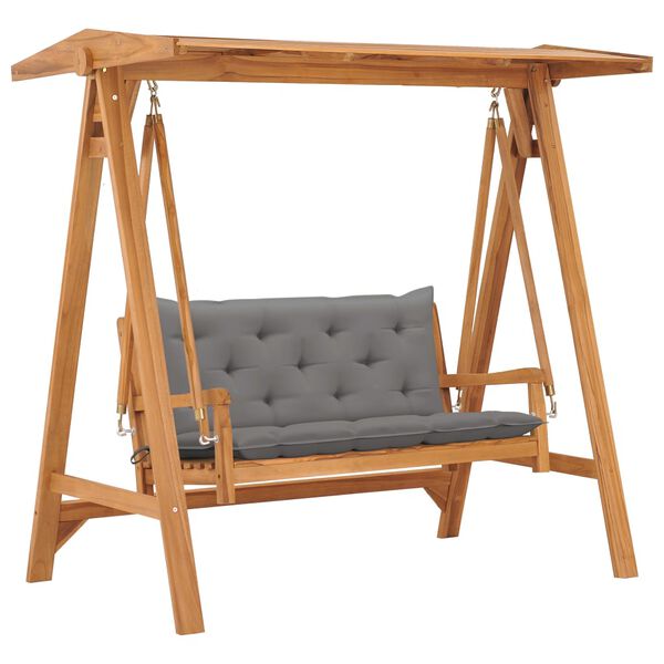 vidaXL Swing Bench with Grey Cushion 170 cm Solid Teak Wood