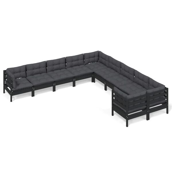 vidaXL 10 Piece Garden Lounge Set with Cushions Black Pinewood