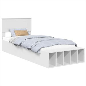 vidaXL Bed Frame with Shelf Manual White 90 x 190 cm Engineered Wood