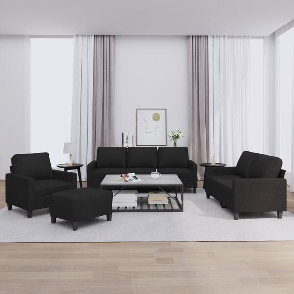 vidaXL 4 Piece Sofa Set with Cushions Black Fabric