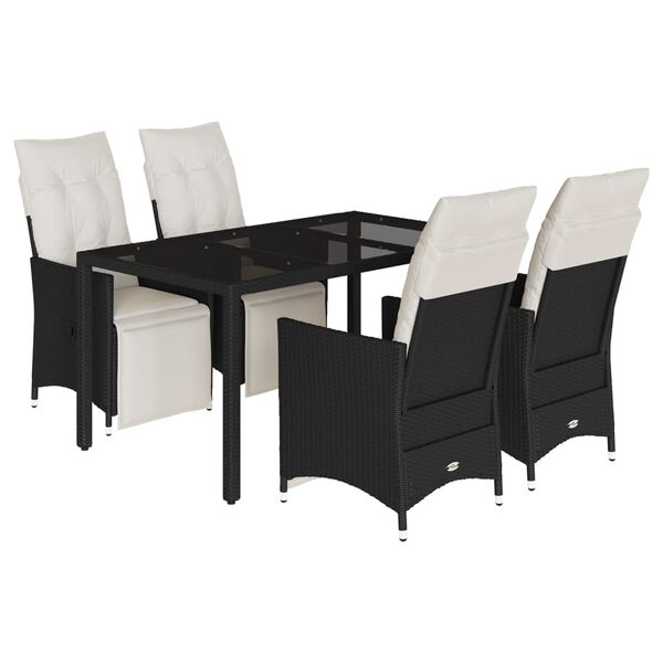vidaXL 5 Piece Garden Dining Set with Cushions Black Poly Rattan