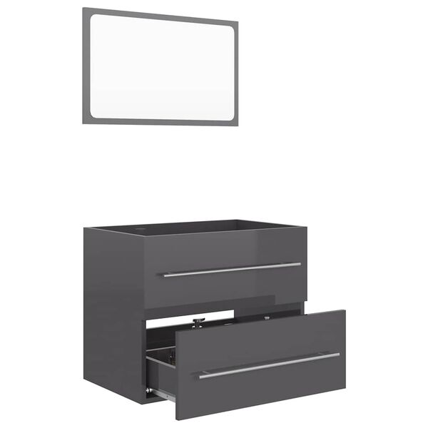vidaXL 2 Piece Bathroom Furniture Set High Gloss Grey Engineered Wood