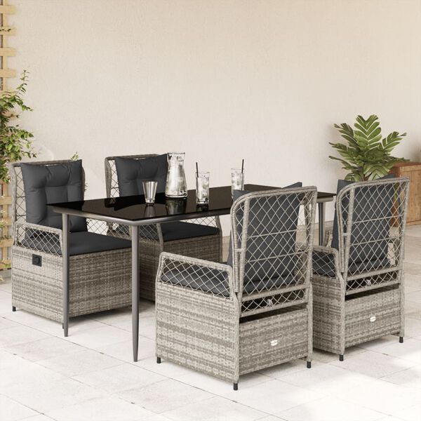 vidaXL 5 Piece Garden Dining Set with Cushions Grey Poly Rattan