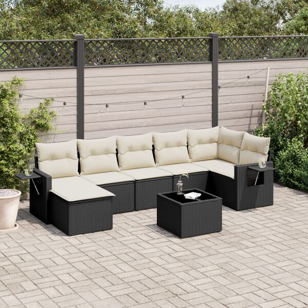vidaXL 8 Piece Garden Sofa Set with Cushions Black Poly Rattan