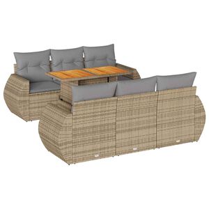 vidaXL 7 Piece Garden Sofa Set with Cushions Beige Poly Rattan