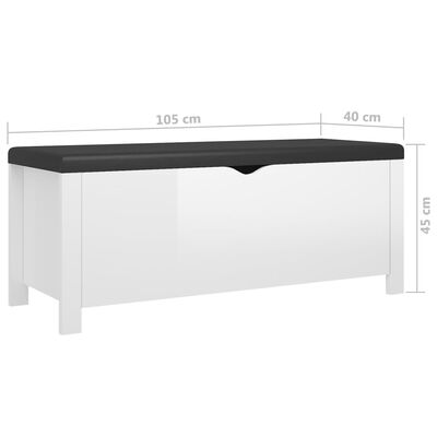 vidaXL Storage Box with Cushion High Gloss White 105x40x45 cm Engineered Wood