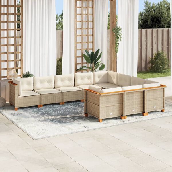 vidaXL 10 Piece Garden Sofa Set with Cushions Beige Poly Rattan