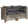 vidaXL Garden Sofas Corner with Cushions 2 pcs Grey Poly Rattan