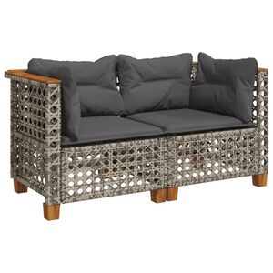 vidaXL Garden Sofas Corner with Cushions 2 pcs Grey Poly Rattan