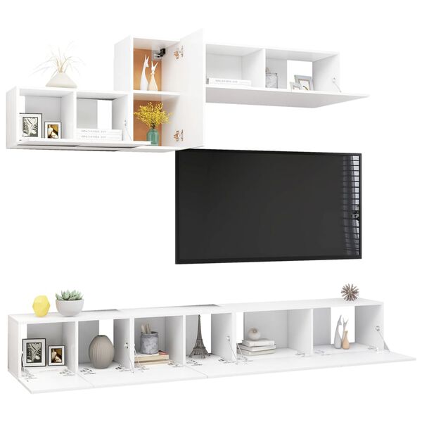 vidaXL 6 Piece TV Cabinet Set White Engineered Wood