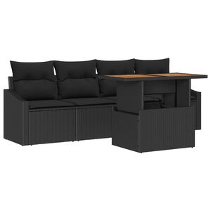 vidaXL Garden Sofa Set with Storage 5 pcs Black Poly rattan