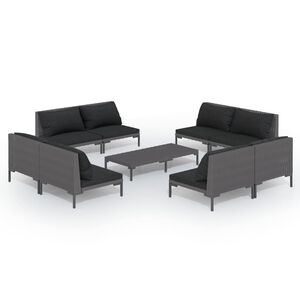 vidaXL 9 Piece Garden Lounge Set with Cushions Poly Rattan Dark Grey