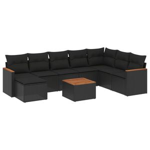 vidaXL 9 Piece Garden Sofa Set with Cushions Black Poly Rattan