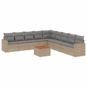 vidaXL 10 Piece Garden Sofa Set with Cushions Beige Poly Rattan